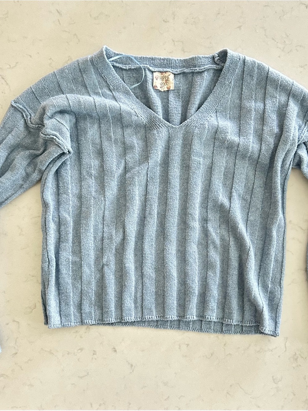 Hippie Rose Light Blue V-Neck Ribbed Sweater